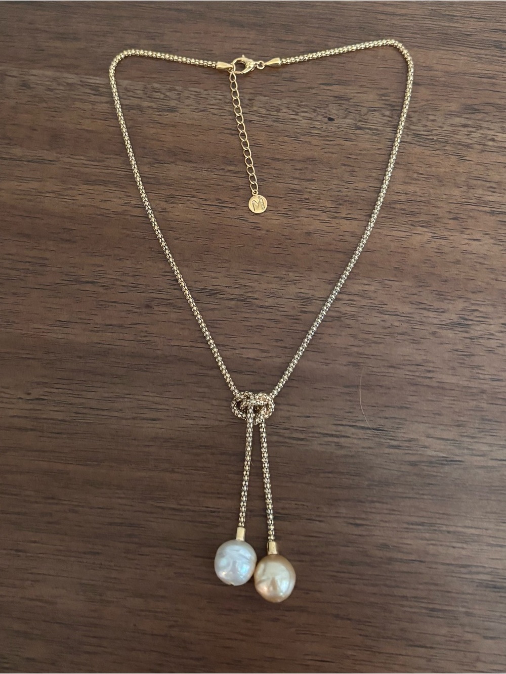Majorica 18k Gold-Plated 925 Sterling Silver Lariat Love Knot Pearl Necklace. - Picture 2 of 13